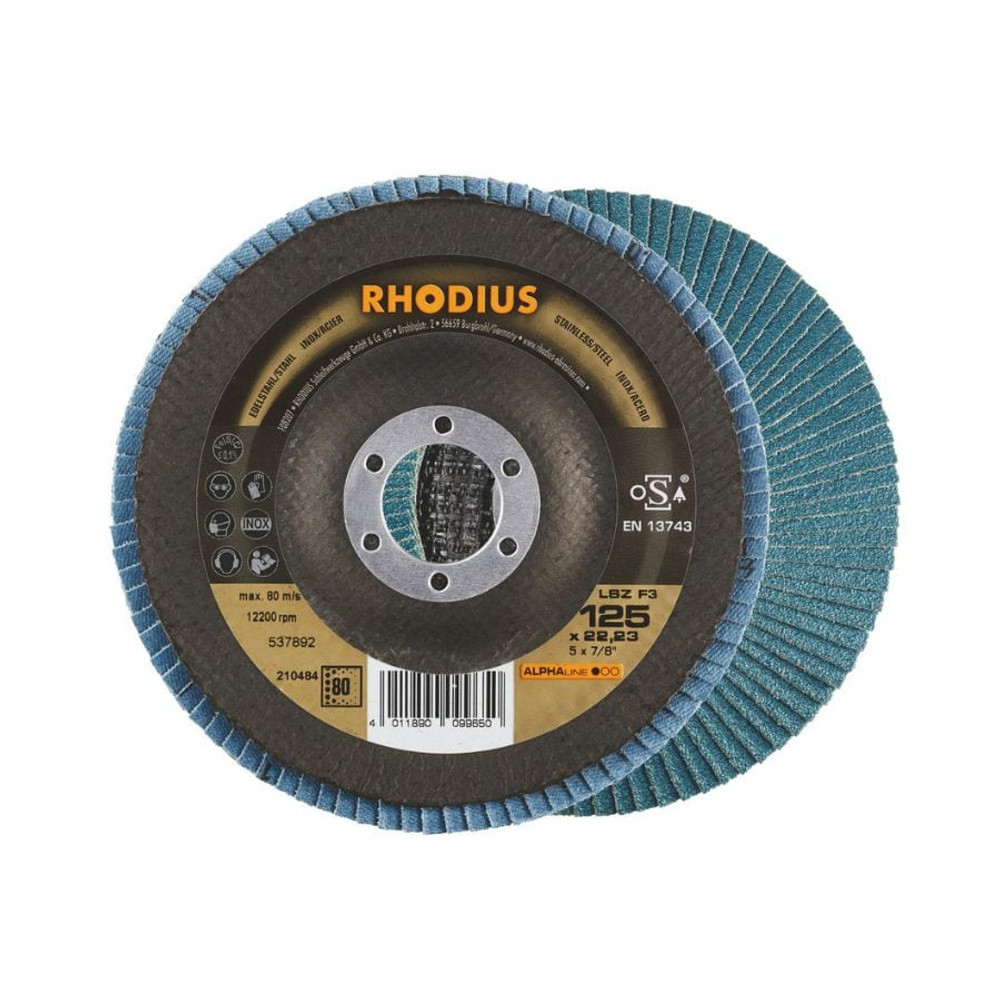 Rhodius - Lsz F3 Zirconia Flap Discs - Type 29 - 5" X 5/8" - 80 Grit