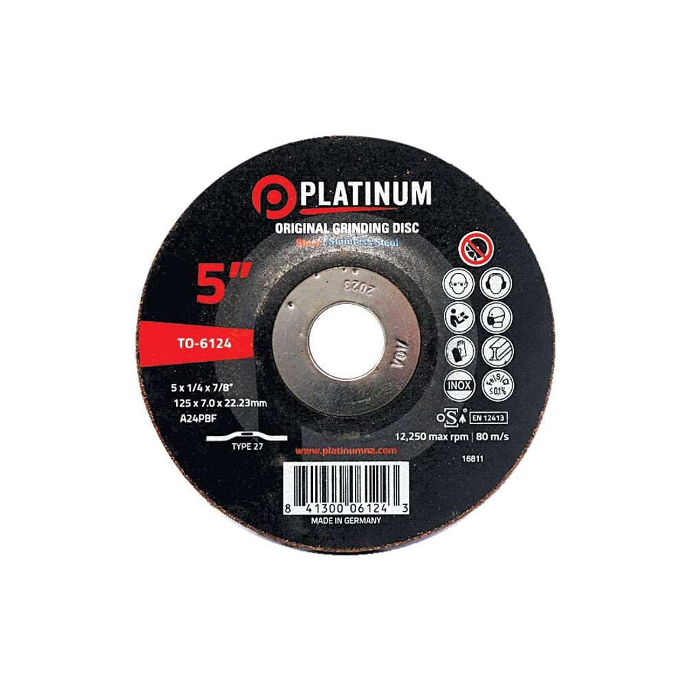Original Grinding Disc - Type 27 - Steel/Ss - A24Pbf - 5" X 1/4" X 5/8"-11 - 12,250 Rpm