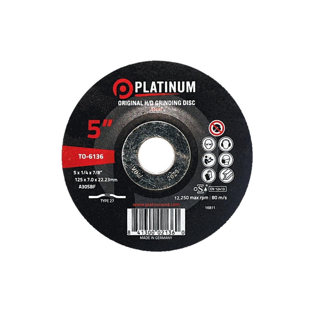 Original H/D Grinding Disc - Type 27 - Steel - An24-30R-Bf H/D - 5" X 1/4" X 5/8"-11 - 12,250 Rpm