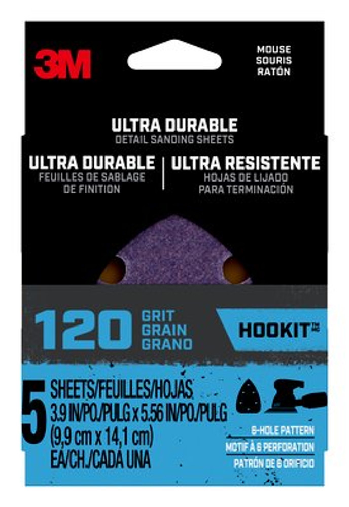 3M Ultra Durable Detail Sanding Sheets, 120 grit, Mouse5pk120, 5/pk, 20/case
