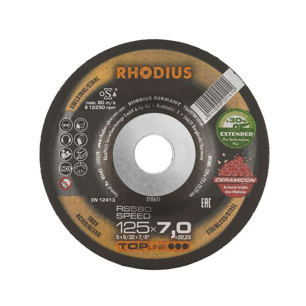 Rs580 Grinding Disc - Ceramicon Topline - Type 27 - Steel/Ss - 7" X 1/4" X 7/8"