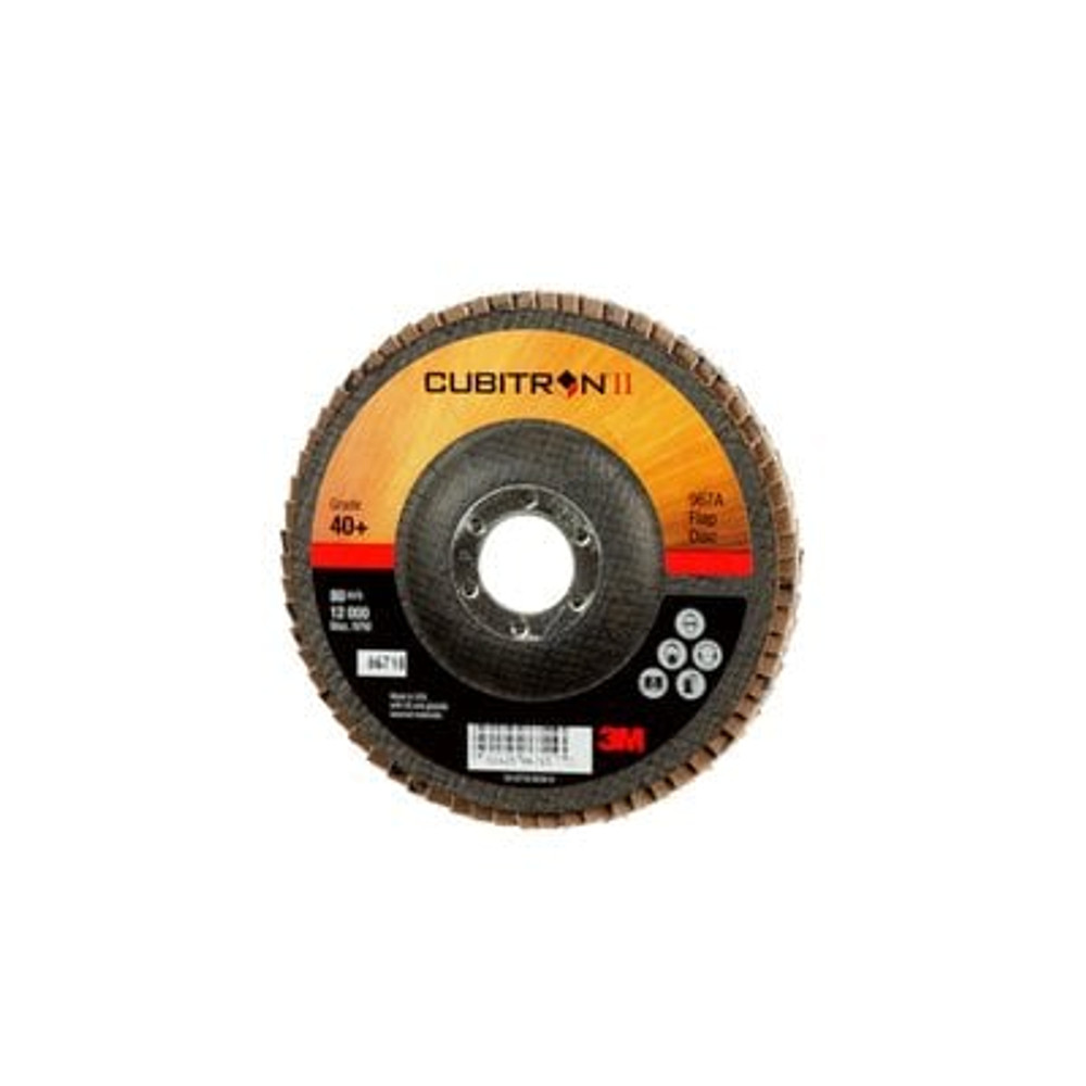 3M Cubitron II Flap Disc 967A, 40+, T27, 5 in x 7/8 in, 10 each/case 86715 Industrial 3M Products & Supplies | Maroon