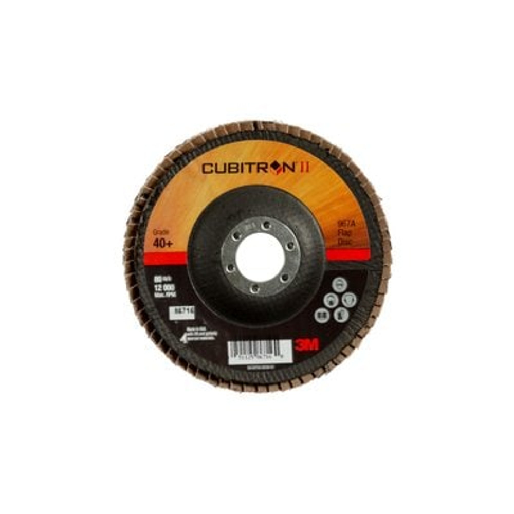 3M Cubitron II Flap Disc 967A, 40+, T29, 5 in x 7/8 in, 10 ea/Case