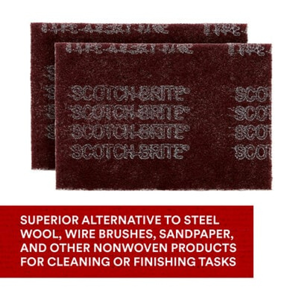 Scotch-Brite Hand Pad 7447, HP-HP, A/O Very Fine, 6 in x 9 in, 20/inner, 60 each/case 7447 Industrial 3M Products & Supplies | Maroon