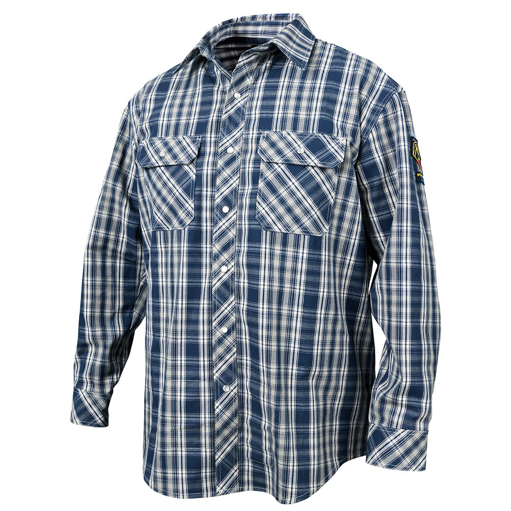 Black Stallion WF2110-PB 7oz AR/FR Cotton Work Shirt, Blue Plaid