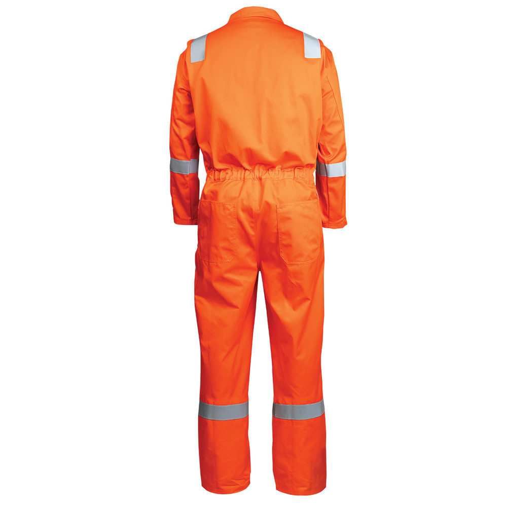 Black Stallion CF2118-OR 7 oz. AR/FR Cotton Coverall with 2” Reflective FR Tape, Orange - SMALL