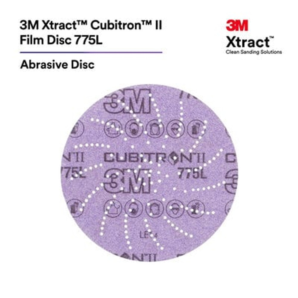 3M Cubitron II Hookit Clean Sanding Film Disc 775L, 180+, 3 in, Die 300DS, 50/inner, 250/case 87215 Industrial 3M Products & Supplies | Purple