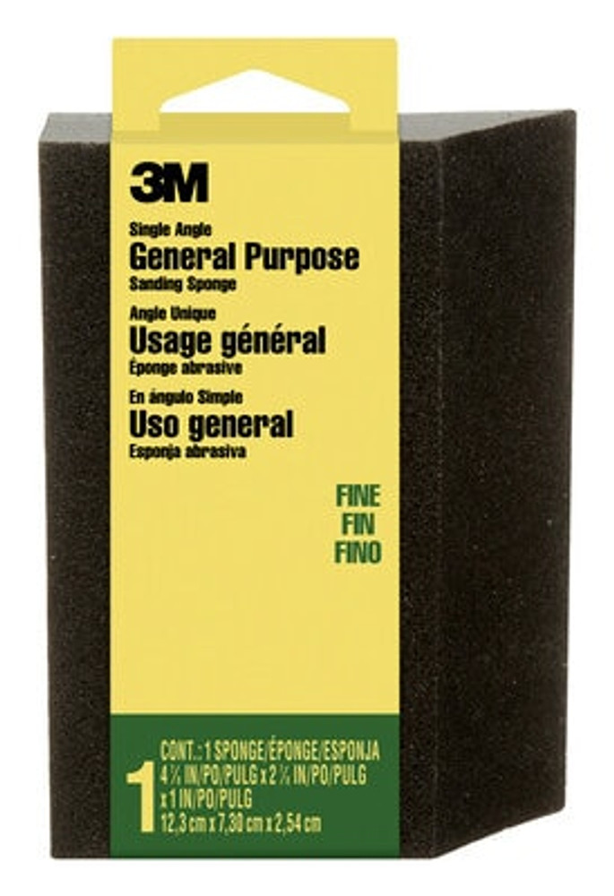 3M General Purpose Sanding Sponge CP-040NA,Single Angle, 2 7/8 in x 4 7/8 in x 1 in, Fine, 1/pk, 24 pks/cs