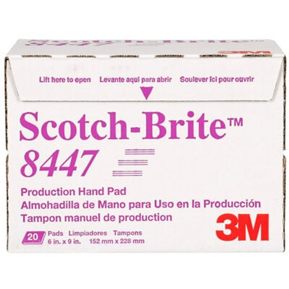 Scotch-Brite Production Hand Pad 8447, HP-HP, A/O Very Fine, Maroon, 6 in x 9 in, 20/Inner, 60 ea/Case 24037