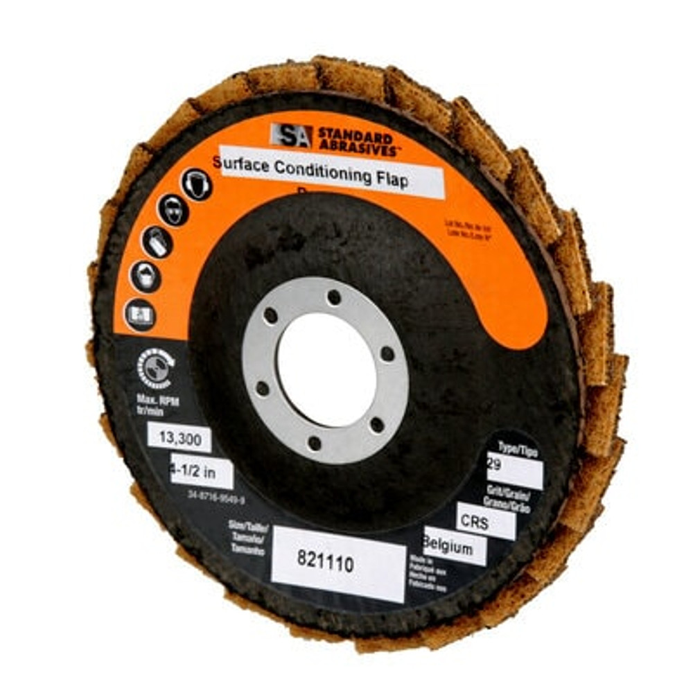 Standard Abrasives Surface Conditioning Flap Disc, 821110, 4-1/2 in x 7/8 in CRS, 5 discs/inner 50 discs/case 33049 Industrial 3M Products & Supplies