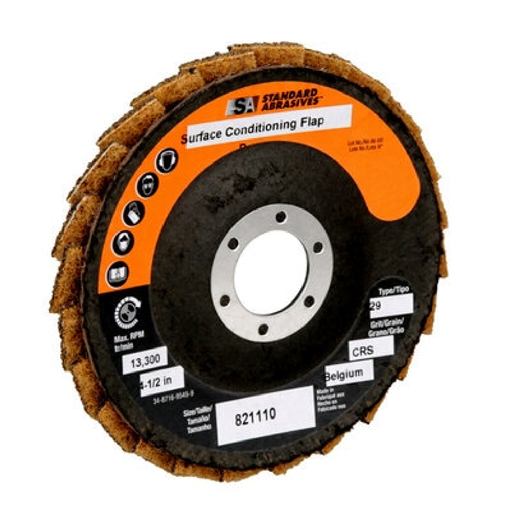 Standard Abrasives Surface Conditioning Flap Disc, 821110, 4-1/2 in x 7/8 in CRS, 5 discs/inner 50 discs/case 33049 Industrial 3M Products & Supplies