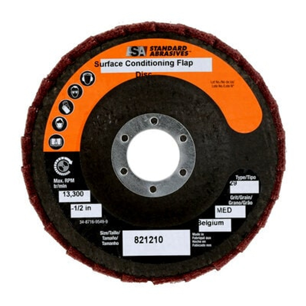 Standard Abrasives Surface Conditioning Flap Disc, 821210, 4-1/2 in x 7/8 in MED, 5/case 33050 Industrial 3M Products & Supplies