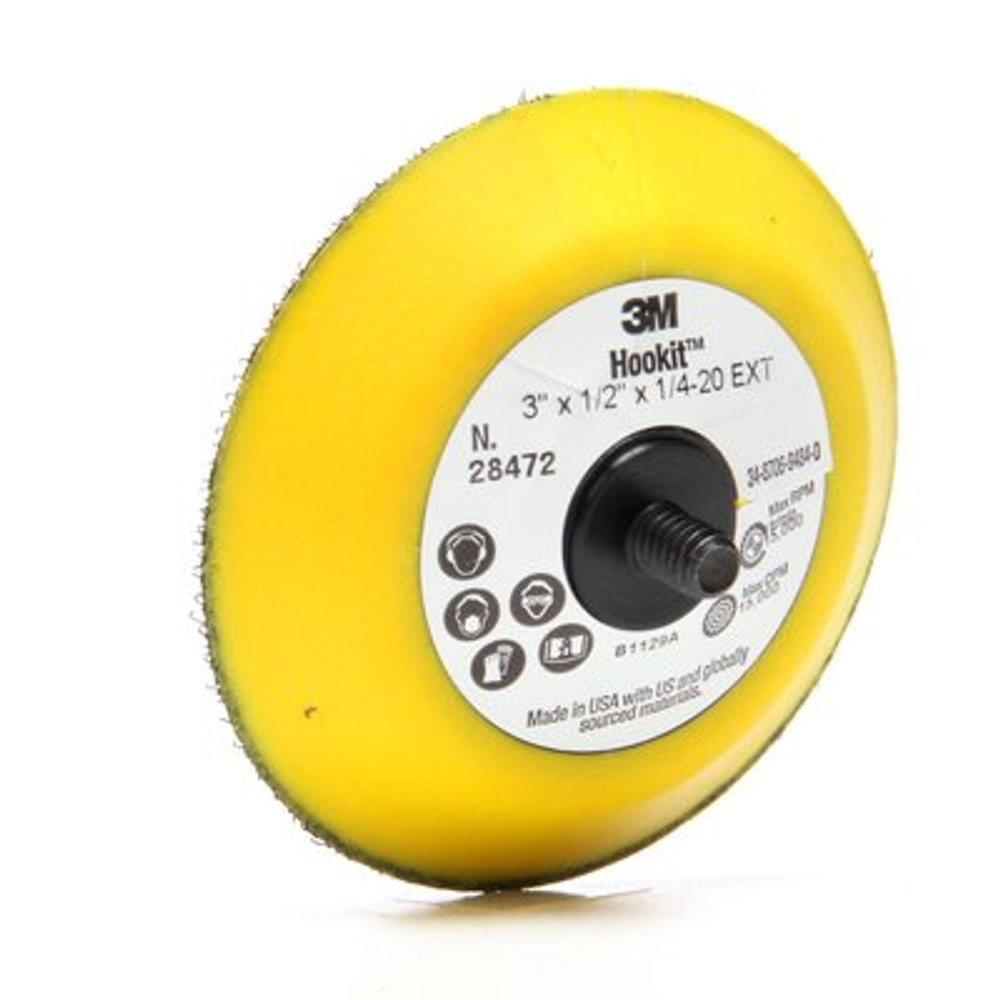 3M Hookit Disc Pad 28472, 3 in x 1/2 in 1/4-20 External, 5 ea/Case