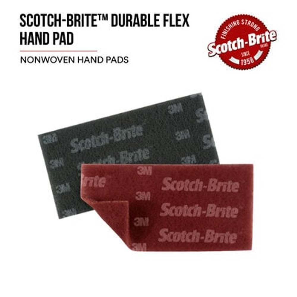 Scotch-Brite Durable Flex Hand Pad, MX-HP, Si C Ultra Fine, 4-1/2 in x 9 in, 25/carton, 4 cartons/case 64660 Industrial 3M Products & Supplies | Gray