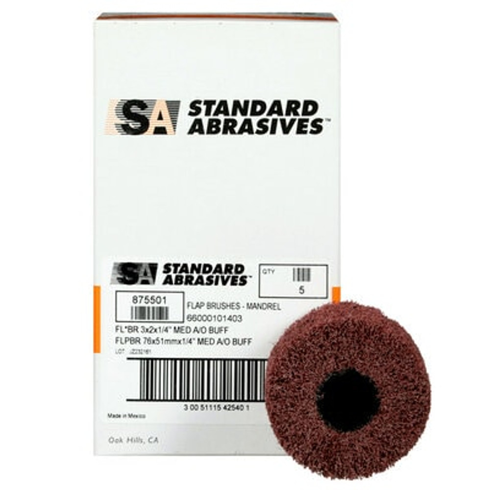 Standard Abrasives Buff and Blend GP Mounted Flap Brush, 875501, Medium, 3 in x 2 in x 1/4 in, 5/inner 50/case 42540 Industrial 3M Products & Supplies