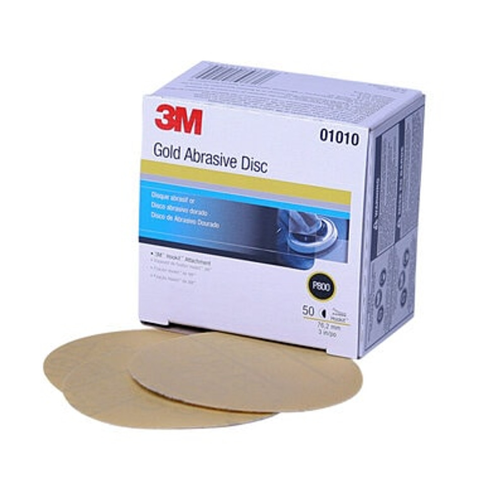 3M Hookit Gold Disc, 01010, 3 in, P800A, 50 discs per box