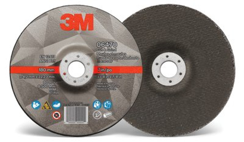 3M Cut & Grind Wheel, 06470, Type 27, 7 in x 1/8 in x 7/8 in, 10 per inner, 20 per case