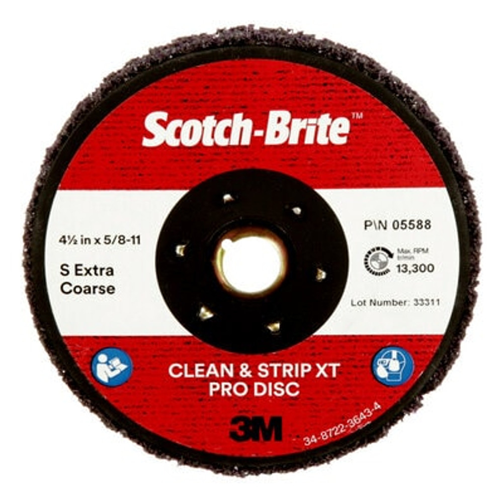 Scotch-Brite Clean and Strip XT Pro TN Quick Change Disc, XO-DN, SiC Extra Coarse, Purple, 4-1/2 in x 5/8 in-11, 10 ea/Case