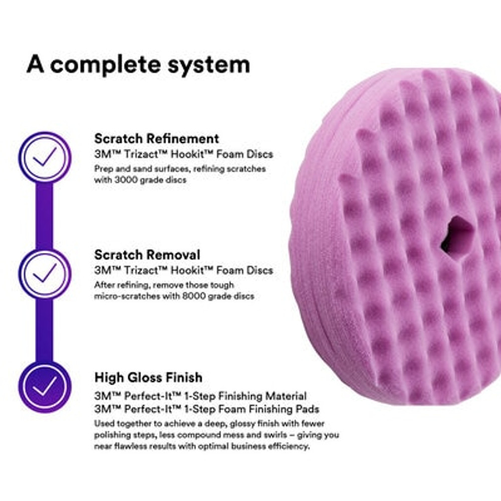 3M Perfect-It 1-Step Foam Finishing Pad, 33034, 6 in, Quick Connect, 6/case 33034 Industrial 3M Products & Supplies | Purple