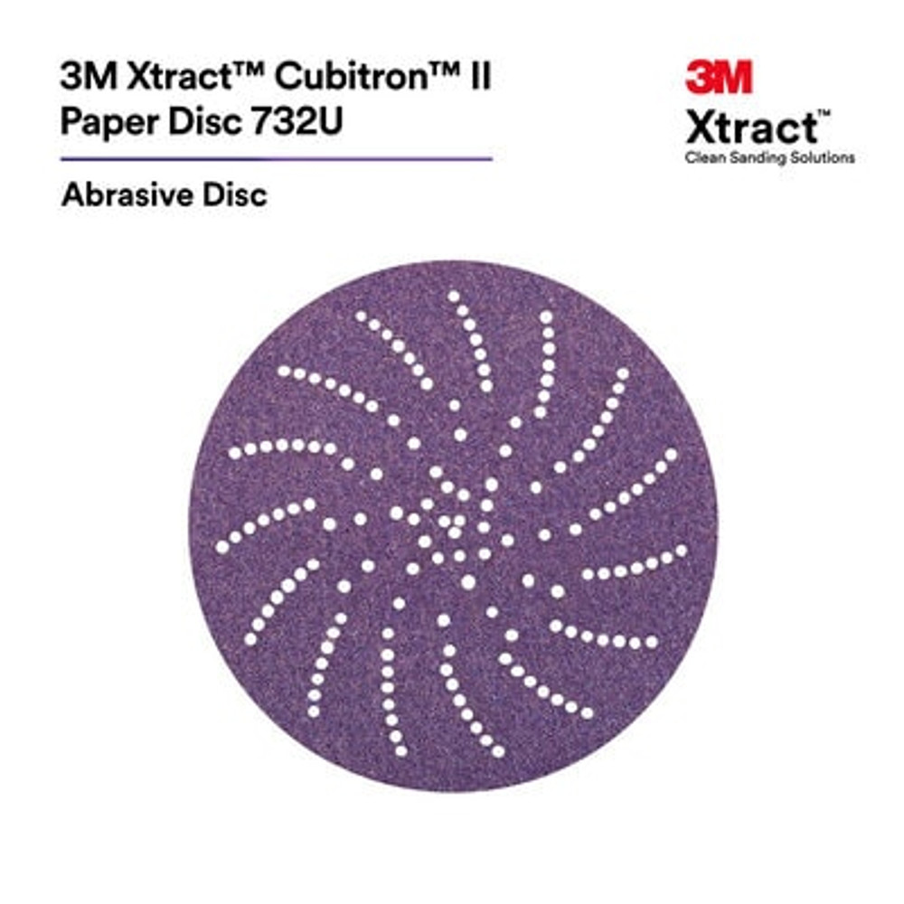 3M Xtract Cubitron II Paper Disc 732U, 77557, 80+ - 220+ C-weight, 6
in, Die 600LG, 15/Pack, 20 Packs/Case, Multi-pack