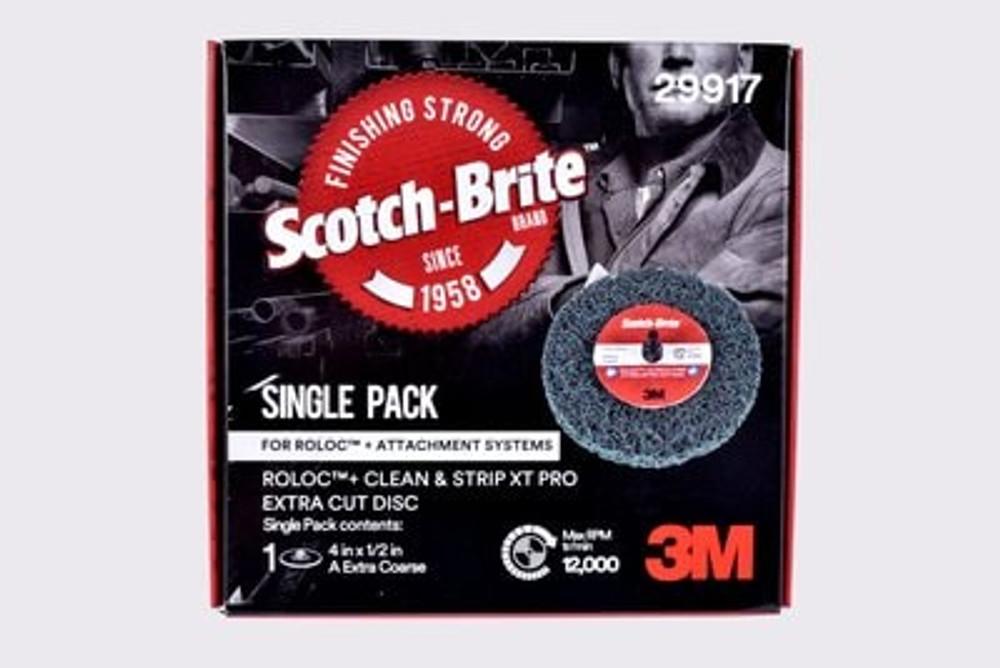 Scotch-Brite Roloc+ Clean and Strip XT Pro Extra Cut Disc, XC-DR+, A/OExtra Coarse, TR+, 4 in x 1/2 in, 10 ea/Case, Single Pack 29917