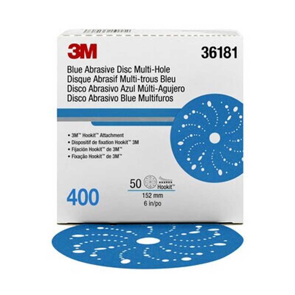3M Hookit Blue Abrasive Disc Multi-hole, 36181, 6 in, 400