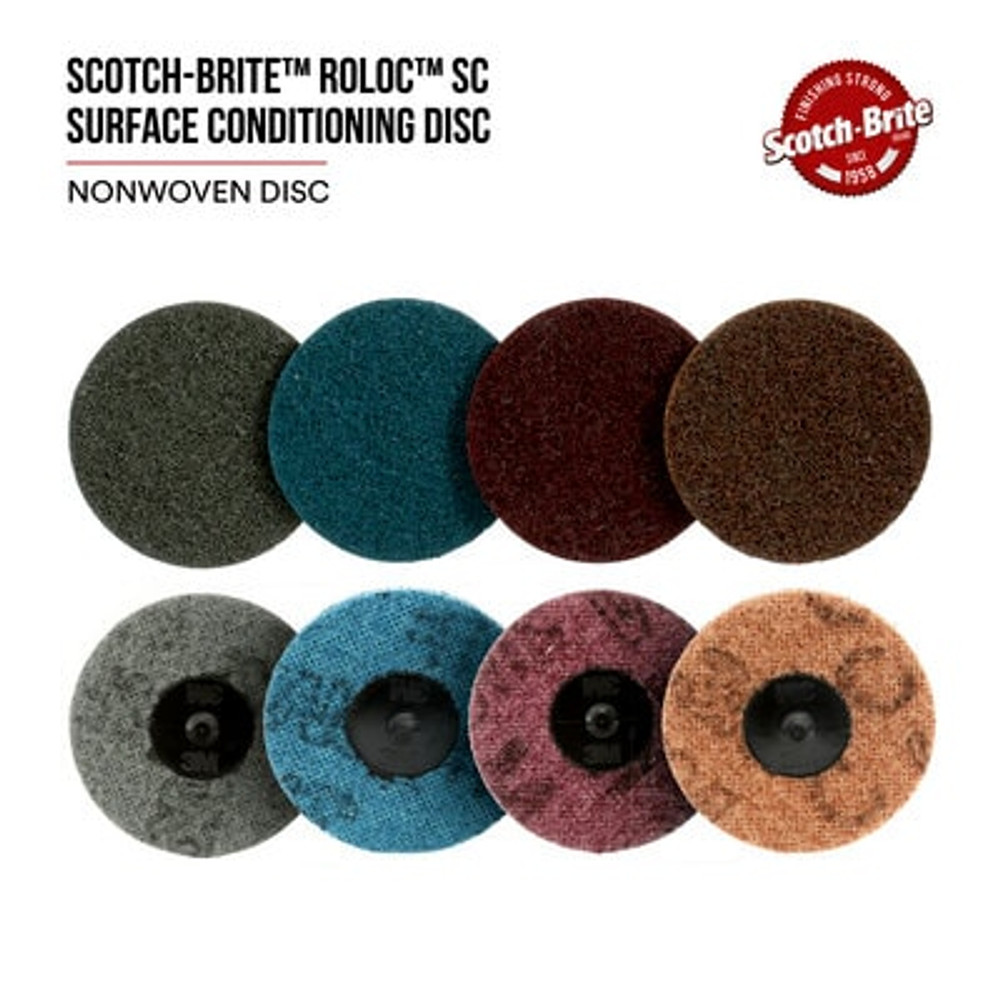 Scotch-Brite Roloc Surface Conditioning Disc, SC-DR, A/O Medium, TR,3/4 in, 50/inner, 200 each/case 25705 Industrial 3M Products & Supplies | Maroon
