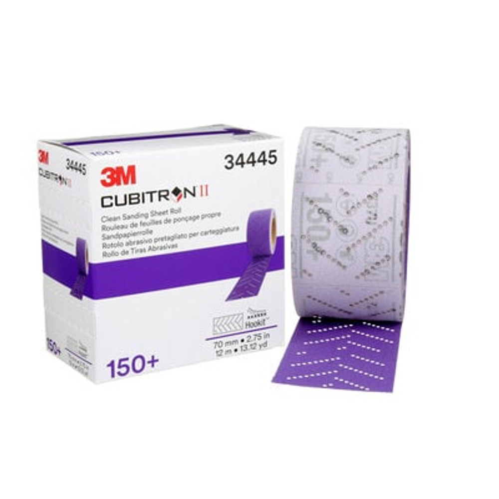 3M Cubitron II Hookit Clean Sanding Sheet Roll, 34445, 150+ grade, 70
mm x 12 m, 5 rolls per case