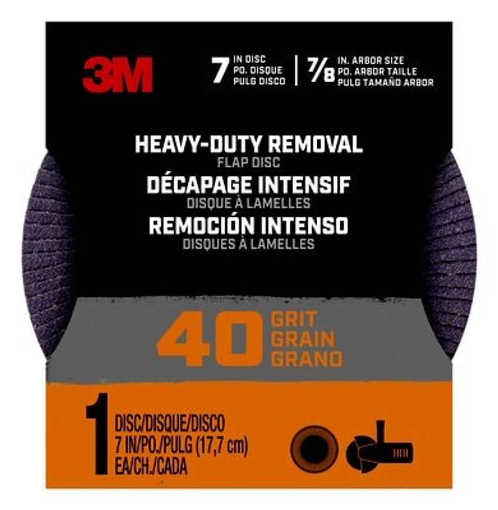 3M Heavy Duty Removal 7" Flap Disc, 40 grit, FlpDisc740, 1/pk, 12/case