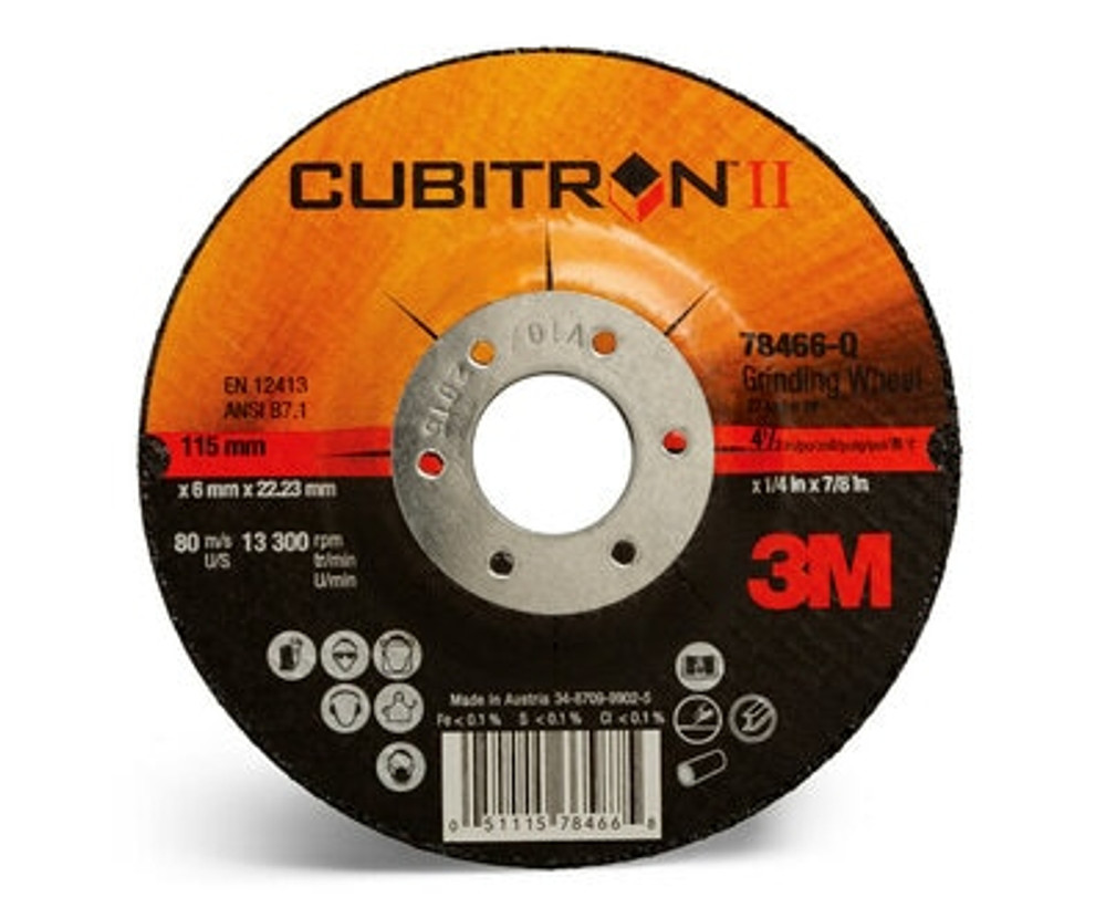 3M Cubitron II Depressed Center Grinding Wheel, 78466, 36, T27, 115 mmx 6 mm x 22.23 mm, 10/inner, 20 each/case 78466 Industrial 3M Products &