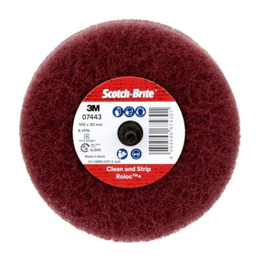 Scotch-Brite Roloc+ General Purpose Scuffing Wheel, CF-D4, A/O Very Fine, 4 in x 1-1/8 in