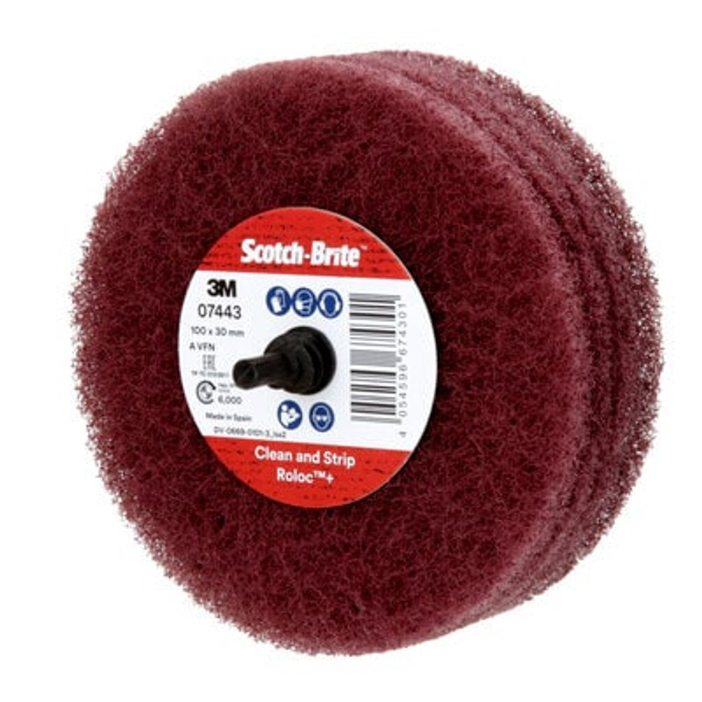 Scotch-Brite Roloc+ General Purpose Scuffing Wheel, CF-D4, A/O Very
Fine, 4 in x 1-1/8 in, 10 ea/Case