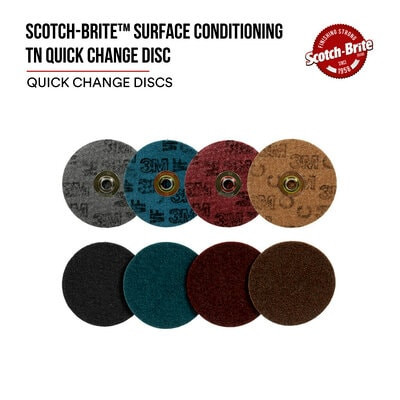 Scotch-Brite Surface Conditioning TN Quick Change Disc, SC-DN, A/O Very
Fine, 5 in, 50 ea/Case