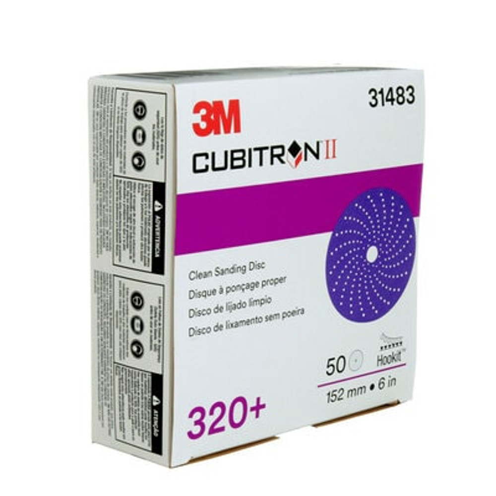 3M Cubitron II Hookit Clean Sanding Abrasive Disc, 31483, 6 in, 320+
grade, 50 discs per carton, 4 cartons per case