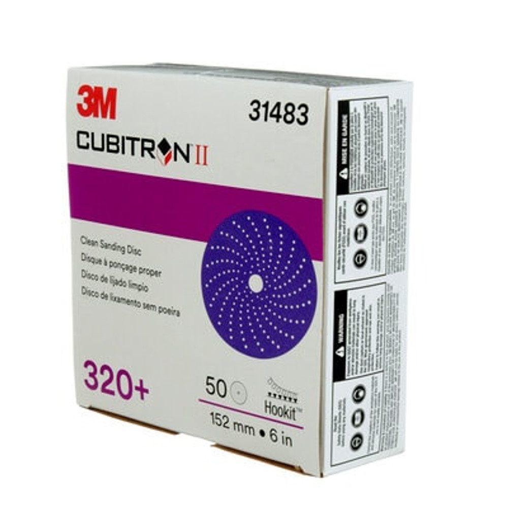 3M Cubitron II Hookit Clean Sanding Abrasive Disc, 31483, 6 in, 320+grade, 50 discs/carton, 4 cartons/case 31483 Industrial 3M Products & Supplies |