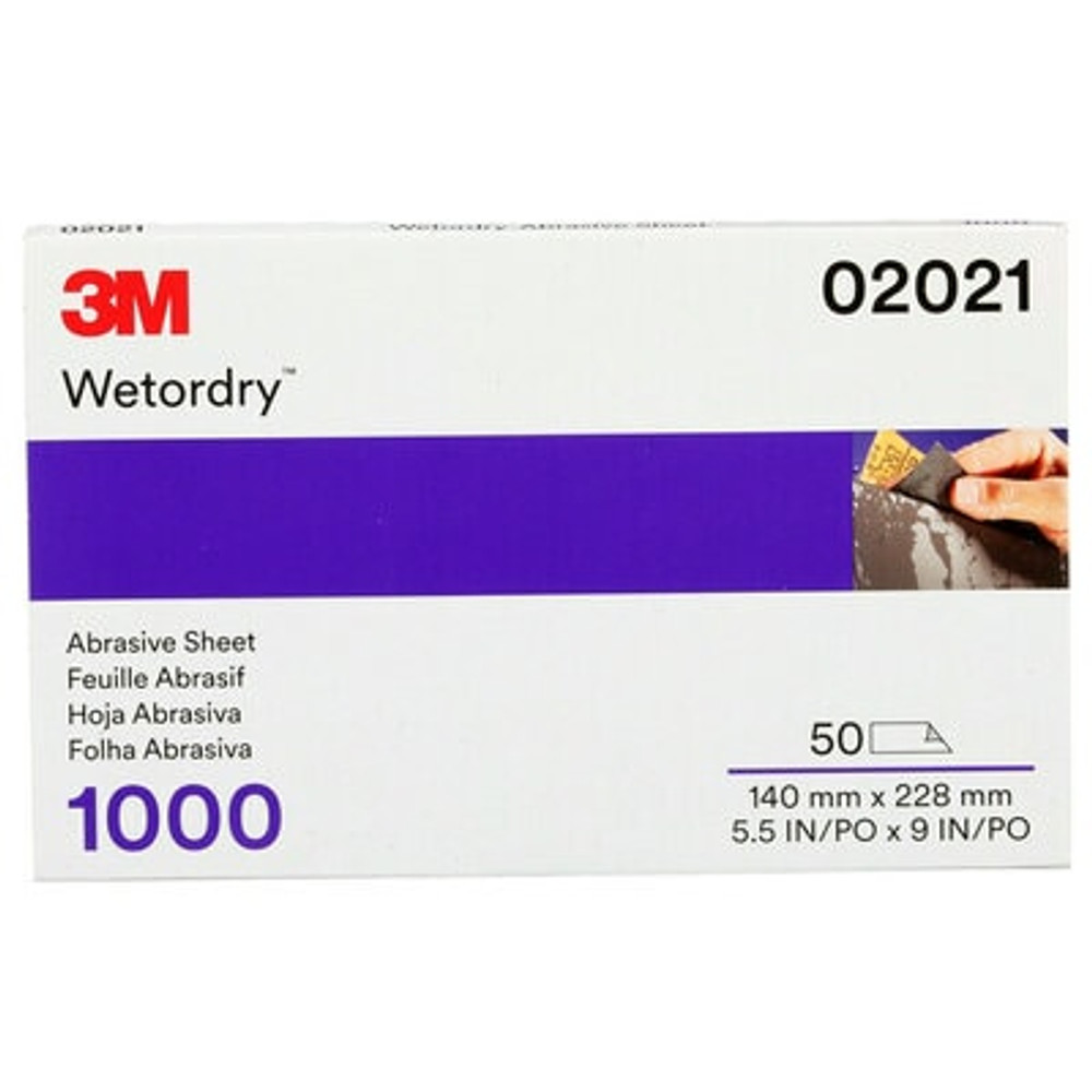 3M Wetordry Abrasive Sheet 401Q, 02021, 1000, 5 1/2 in x 9 in, 50 sheets per carton, 5 cartons/case 2021 Industrial 3M Products & Supplies | Black