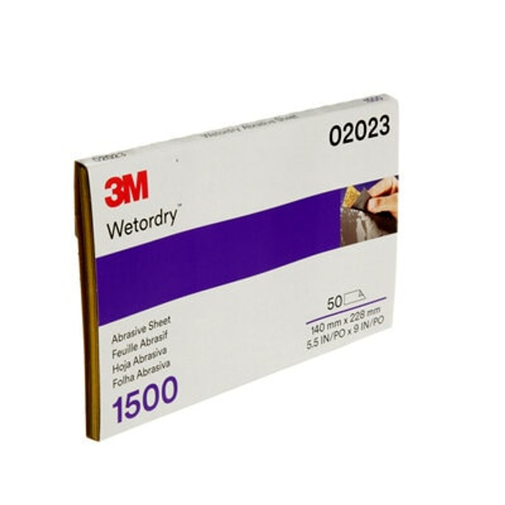 3M Wetordry Abrasive Sheet 401Q, 02023, 1500, 5 1/2 in x 9 in, 50 sheets per carton, 5 cartons/case 2023 Industrial 3M Products & Supplies | Black