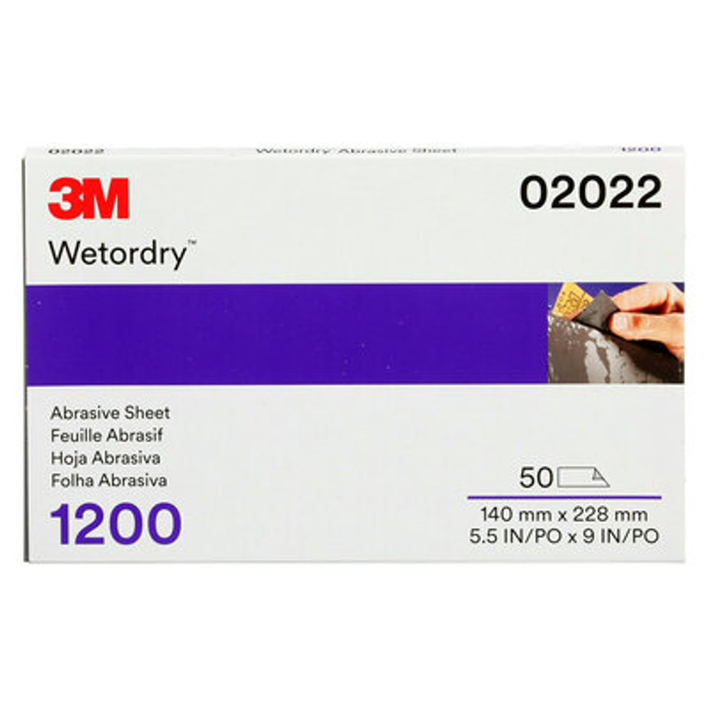 3M Wetordry Abrasive Sheet 401Q, 02022, 1200, 5 1/2 in x 9 in, 50 sheets per carton, 5 cartons/case 2022 Industrial 3M Products & Supplies | Black