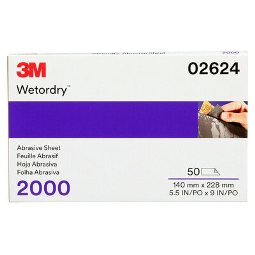 3M Wetordry Abrasive Sheet, 02624, 2000, heavy duty, 5 1/2 in x 9 in,50 sheets per carton, 5 cartons/case 2624 Industrial 3M Products & Supplies |