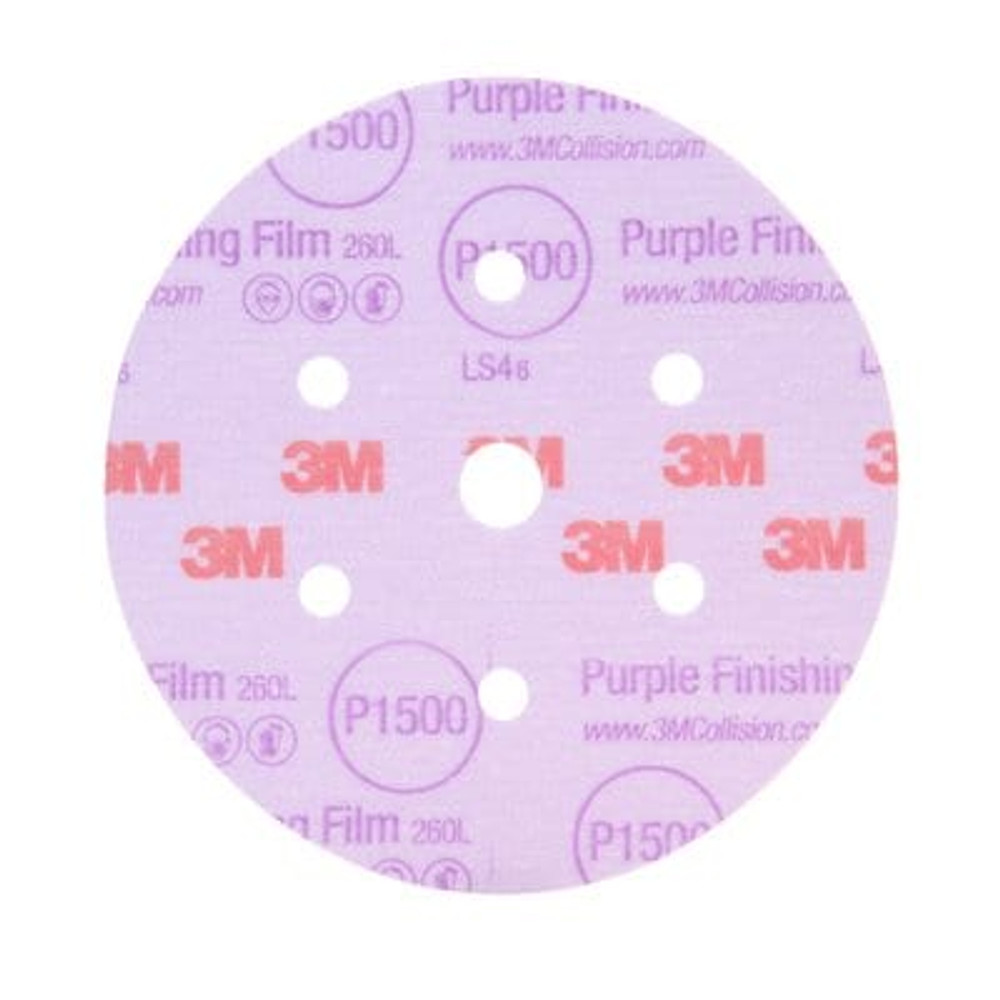 3M Hookit Purple Finishing Film Abrasive Disc 260L, 30570, 5 in, P800,
50 discs per carton, 4 cartons per case