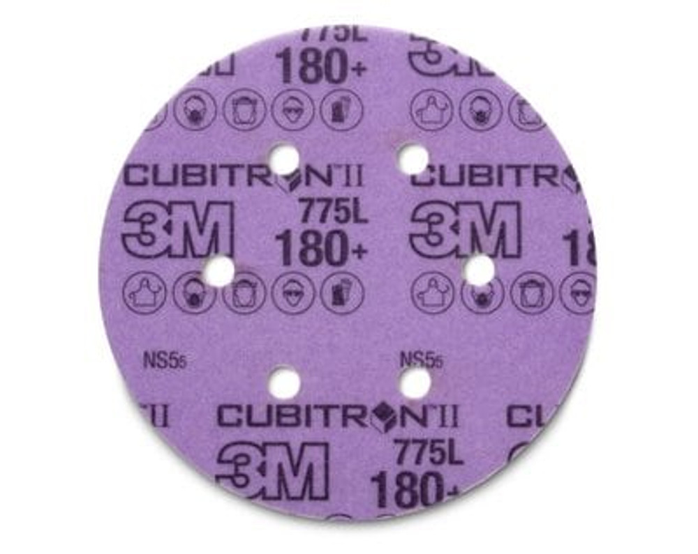 3M Cubitron II Stikit Film D/F Disc 775L, 6 in x NH, 6 Holes, 3 MIL Linered, 180+