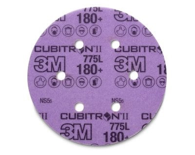 3M Cubitron II Stikit Film D/F Disc 775L, 6 in x NH, 6 Holes, 3 MIL Linered, 180+