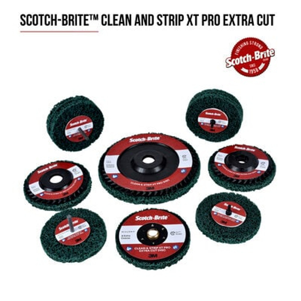 Scotch-Brite Clean and Strip XT Pro Extra Cut Disc, XC-DC, A/O XCRS,
Green, 4 in x 1 in x 1/4 in, 2 Ply Shaft Mount, 10 ea/Case