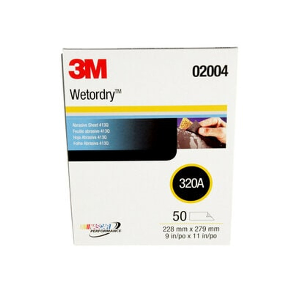 3M Wetordry Abrasive Sheet 413Q, 02004, 320, 9 in x 11 in, 50 sheetsper carton, 5 cartons/case 2004 Industrial 3M Products & Supplies | Black