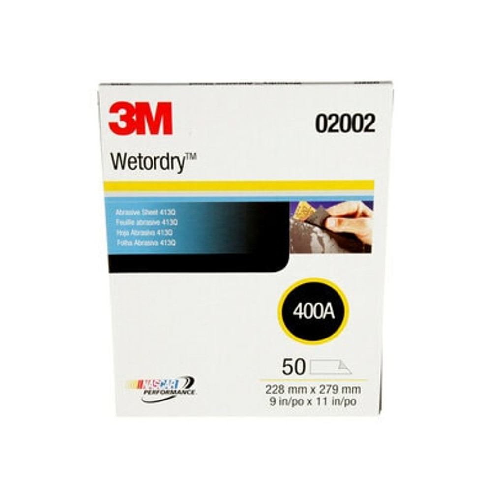 3M Wetordry Abrasive Sheet 413Q, 02002, 400, 9 in x 11 in, 50 sheetsper carton, 5 cartons/case 2002 Industrial 3M Products & Supplies | Black