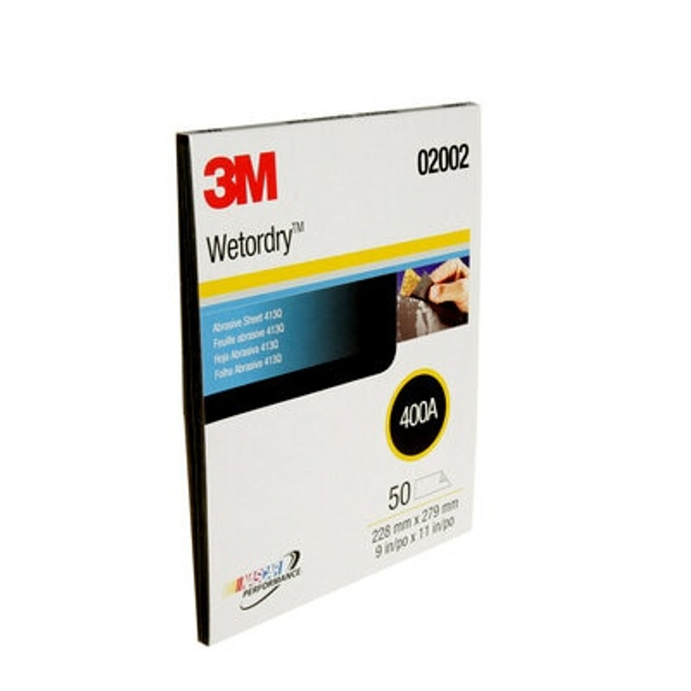 3M Wetordry Abrasive Sheet 413Q, 02002, 400, 9 in x 11 in, 50 sheets
per carton, 5 cartons per case