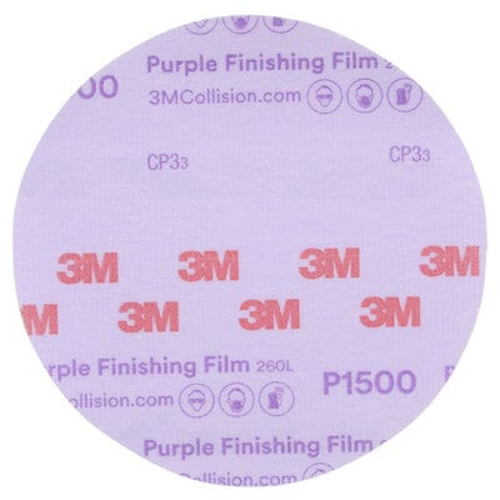 3M Hookit Purple Finishing Film Abrasive Disc 260L, 30667, 6 in,
 P1500