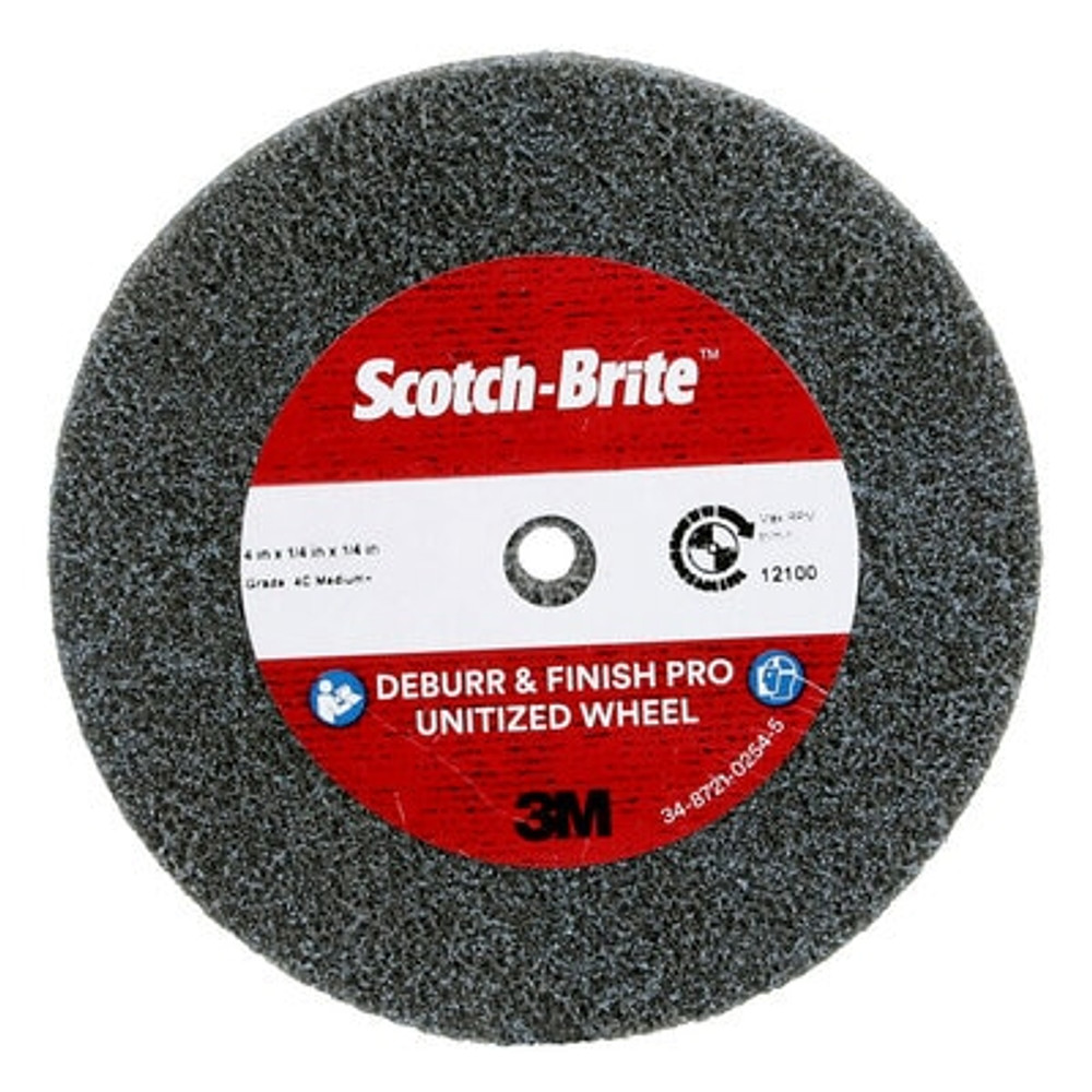 Scotch-Brite Deburr and Finish PRO Unitized Wheel, DP-UW, 4C Medium+, 4in x 1/4 in X 1/4 in