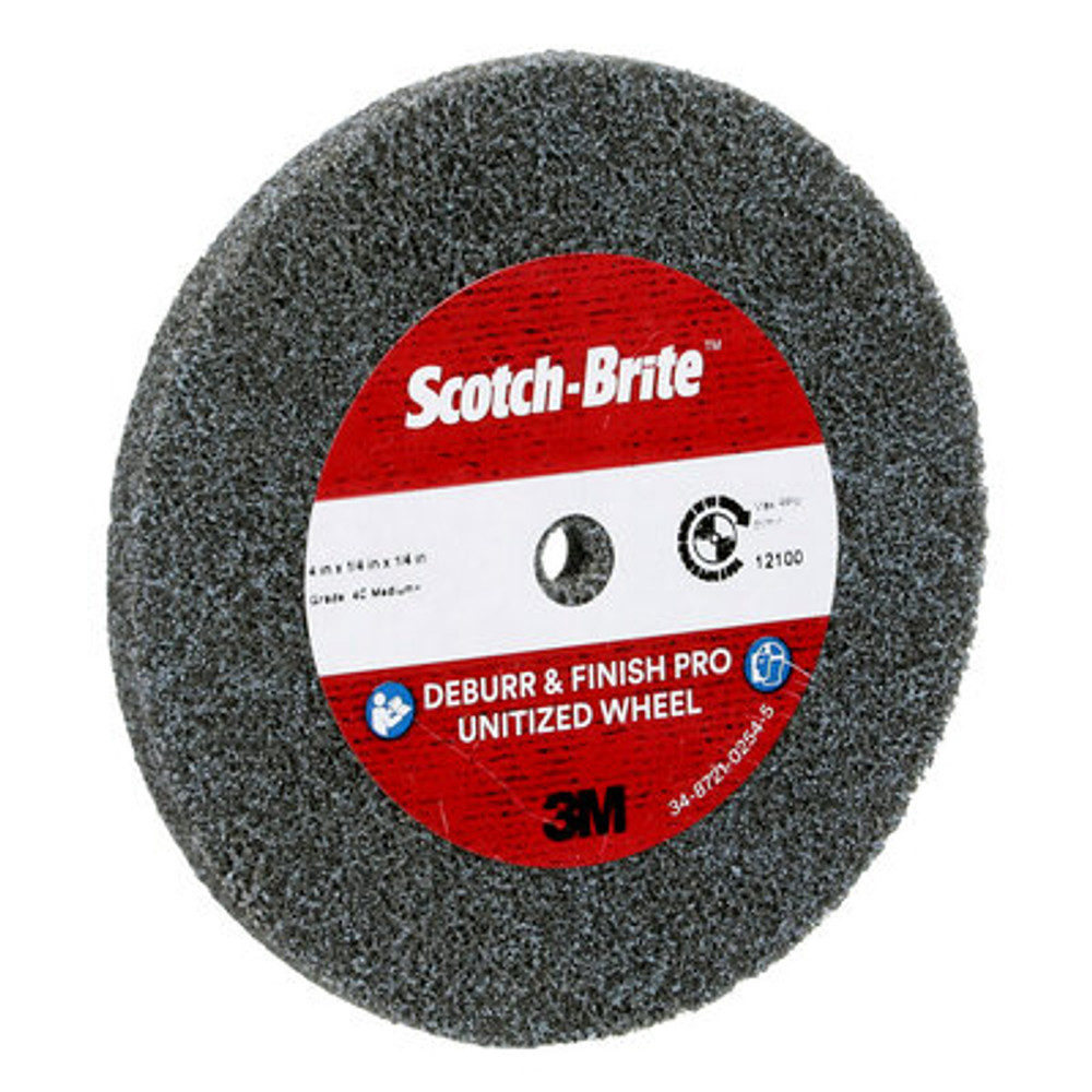 Scotch-Brite Deburr & Finish Pro Unitized Wheel, DP-UW, 4C Medium+, 4
in x 1/4 in x 1/4 in