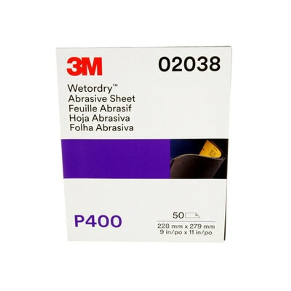 3M Wetordry Abrasive Sheet 213Q, 02038, P400, 9 in x 11 in, 50 sheetsper carton, 5 cartons/case 2038 Industrial 3M Products & Supplies | Black